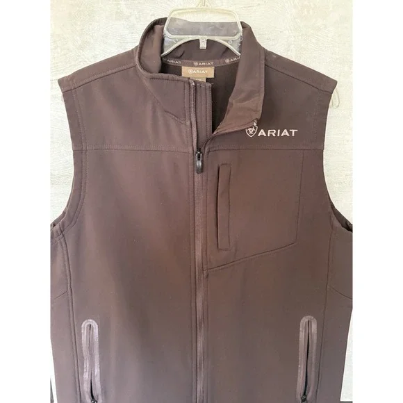 Ariat Softshell Vest Dark Brown Western Lightweight Zip Fleece Lined Mens Medium - Picture 2 of 12